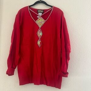Bob Mackie Wearable Art long sleeve sweater with sequins and bead